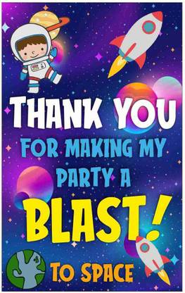 Balloonistics Space Theme Thank You Tags Thank u Cards for Return Gifts (20 Nos Cards and Glue Dots) Greeting Card
