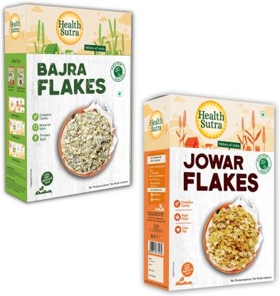 Health Sutra Millets Flakes Combo - Jowar Flakes & Bajra Flakes (500gm each) – Millets Cereal for Breakfast, High Protein, Gluten Free, Diet food for Weight Loss, 100% Natural, Use like Oats / Corn Flakes Box