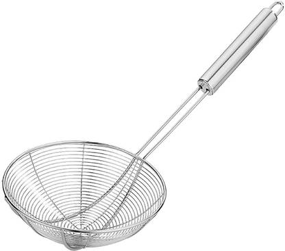 TRS Heavy Duty Professional Standard Stainless Steel Deep Fry Jhara Mesh Laddle Jharni Wire Skimmer Puri Strainer with Handle for Perfect Oil Extraction स्ट्रेनर