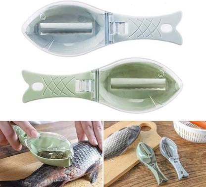 jpdsrn Fish Scale Remover Fish Scaler Brush with Lid Easily Remove Fish Scales-Unique Handle Design, Fast Remove Fish Skin Graters Cleaning Peeler Scaler Scraper Kitchen Fish Cleaning Tools(pack of 2) Fish Scaler