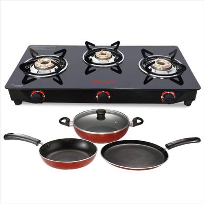 Butterfly 3B TOP + 3 PCS NON STICK NON-INDUCTION COOKWARE SET Glass Manual Gas Stove