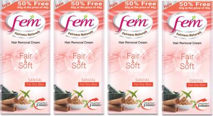 Fem Fairness Naturals Sandal Hair Removal Cream Fair and Soft Sensitive Skin (4*60Gm) Cream