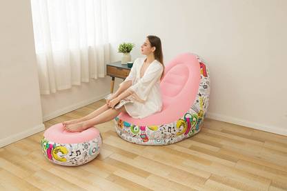 Maison & Cuisine A 82002 Pink Chair With Stool Leatherette 1 Seater Inflatable Sofa