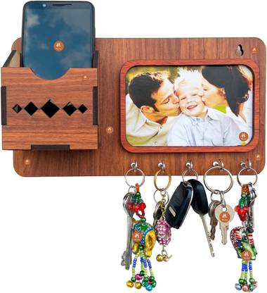 Khatu Crafts Red color Single box Mobile stand cum Photo frame with Key holder Wood Key Holder