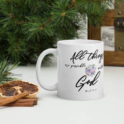 SoulIndus Inspirational Bible Verse -Mark 10:27 All Things are Possible with God- Ceramic Coffee Mug