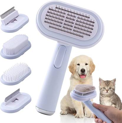 THE DDS STORE Dog Cat Grooming Comb Brush Kit, 5 in 1 Pet Grooming Brush Dog Slicker Brush Cat Deshedding Tool Pet Self Quick Cleaning Shedding Brush Massage Combs for Cats ? Dogs with Short, Medium & Long Hair MULTI-COLOR Slicker Brushes for  Dog, Cat, Hamster, Rabbit