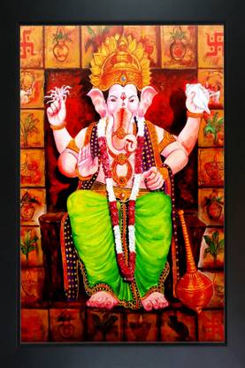 RV SALES lord Ganesh ganpati ji photo frame for puja roon & wall hanging WxH: 10x14 Religious Frame
