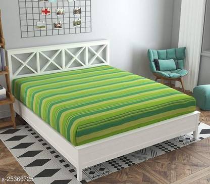 L P overseas Cotton Single Flat 144 TC Striped Bedsheet