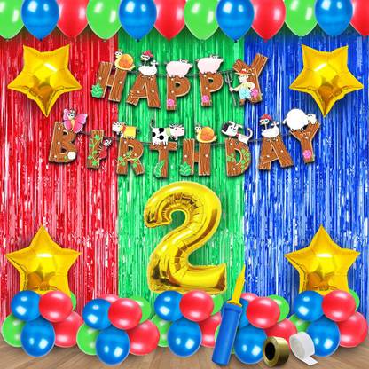 Party Propz Farm House Theme Decoration For Kids - 63pcs Animal Theme Birthday Decoration Kit for Boys 2nd Birthday Party Decorations, Birthday Decorations kit for Boys 2nd Birthday / Baby Birthday Decoration Items 2 Year