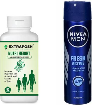 Extraposh NUTRI HEIGHT CAPSULES - USEFULL FOR BODY GROWTH + NIVEA MEN FRESH ACTIVE DEODORANT - USEFULL FOR FRESH ODOUR