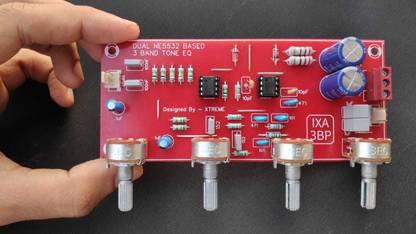 Indian Xtreme Audio Best Quality 3 Band Pre Amplifier. Bass Mid Treble Volume Control For Power Amplifier, Dual Original NE5532 IC, Inbuilt Power Supply, Heavy Bass, High Treble and Clear Mid. Dual Side Masking, Red Color, Original Components, Vishay Resistors and Capacitors. With Knobs Electronic Components Electronic Hobby Kit