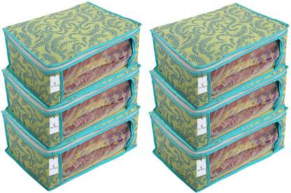 KUBER INDUSTRIES Metalic Print 6 Piece Non Woven Saree Cover Set, Green, 7 Inches Height CTKTC02590