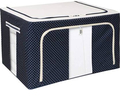 DHK Best Of 55 Liter (Pack Of 1) Cloth Storage Bags Living Storage Boxes Oxford Foldable Stackable Cloth Organizer with Metal Frame, Window & Carry Handles for Bedding Clothes, Closet, Wardrobe Organizer TWFD-1562F