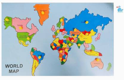 HNT Kids -Large Premium Wooden World Map For Knowledge & Learning Map Puzzle, Board Game Best Gift For Kids ( MultiColour) - (25 Pieces)