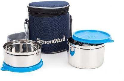 Signoraware 3503 Executive Steel Lunch Box, Set of 2 ,500+350 ml ( Blue) 2 Containers Lunch Box
