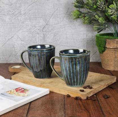 Jimkia Ceramic Tea Glass, Chai Kulhad Cup Unique Design Green Color (Pack of 2) for Serving Tea & Coffee. Ceramic Coffee Mug