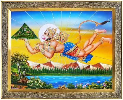 koshtak Hanuman Bajrangbali Ji Flying with Dronagiri Mountain Religious Frame