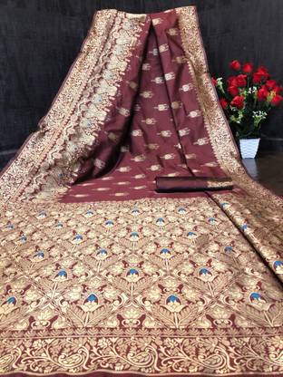 HETZI Woven Banarasi Art Silk Saree with Unstitched Blouse