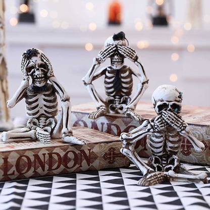 TGM Deco Skeletons Set of 3, 13cm Deco Halloween Skeleton Edge Stool, Figure Fantasy Deco, Skeleton Human Model Skull Full Body Mini Figure Toys For Halloween Mottoparty Decorative Showpiece  -  13 cm