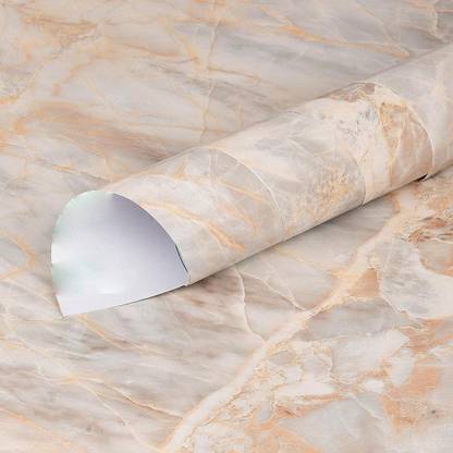 Sticker Hub 41 cm White Marble gloss PVC Peel And Stick, Self Adhesive Vinyl wrap sheet Roll Sticker Self Adhesive Sticker