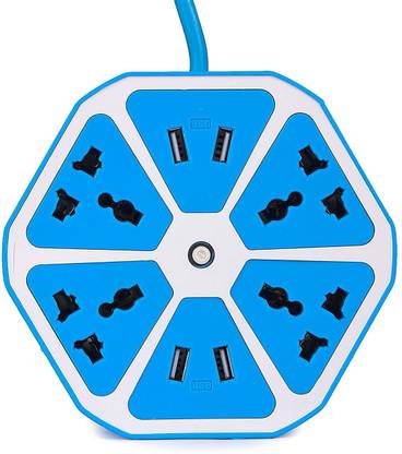 Zeus Volt O8U-10Amp 4 USB Hexagon Extension Board & Power Socket, Outlet Ports with 6 ft Surge Protection 4  Socket Extension Boards