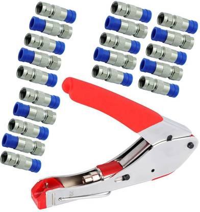 Inditrust Professional Waterproof Connector Compression Crimping Tool Coax Cable Crimper With 20pc F Compression Connectors for RG6 Cable Manual Wire Connector