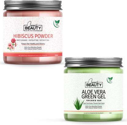 Inner Beauty 100% Pure & Natural Hibiscus Powder For Spotless, Deep Cleaning, Exfollating & Detoxifying Skin Face Pack 100 GM (Pack of 1) 100 GM & 100% Natural & Pure Aloe Vera Gel (Green) For Deep Cleansing, Soft, Pimple free, Extra Glowing & Shiny Skin Face Pack 100 GM (Pack of 1) 100 GM Each