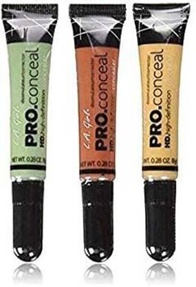 NOWGLAM LA GIRL PRO CONCEALER FOR FACE MAKEUP COMBO PACK OF 3 (ORANGE,YELLOW,GREEN)