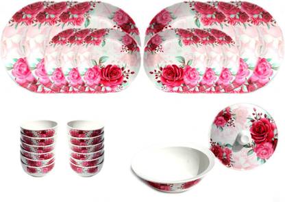 apna mart Pack of 40 Melamin Dinnerware Sets Unbreakable Dinnerware Sets | Dishwasher Microwave Safe Dinnerware | Eco Friendly Non Breakable Dinnerware Sets | Plates, Bowls, Cups, Cutlery | Red Dinner Set