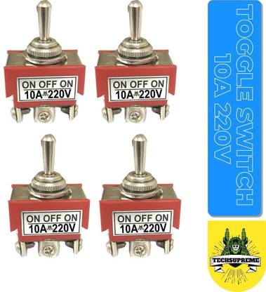 TechSupreme Heavy Duty Rocker Toggle Switch 10A 220V ON/Off/ON Switch with PC Wear-Resistant Handle 6 Terminal 3 Position Pack Of 4 Electronic Components Electronic Hobby Kit