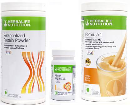 HERBALIFE Super Weight Loss Combo of Formula 1 Nutritional Shake Mix - ORANGE Flavor With Personalised Protein Powder 400G + Afresh Energy Drink Mix - GINGER Flavor Combo