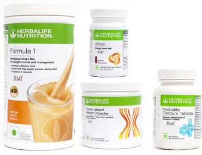 Herbalife Nutrition FORMULA -1 SHAKE ORANGE+ PROTEIN POWDER+ AFRESH- ELACHI+ CALCIUM TABLET Nutrition Drink