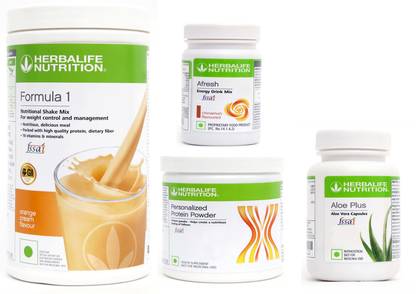 Herbalife Nutrition FORMULA-1SHAKE ORANGE+PROTEIN POWDER+AFRESH-CINNAMON+ALOE PLUS Nutrition Drink