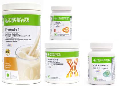 Herbalife Nutrition FORMULA -1 SHAKE BANANA+ PROTEIN POWDER+ AFRESH- CINNAMON+ CELL ACTIVATOR TABLET Nutrition Drink
