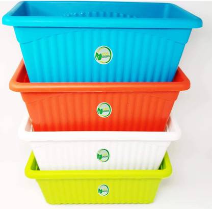 REMOTEX Rectangle Flower Pots 14 inches Vegetable Tray Plastic planters Plant Container Set