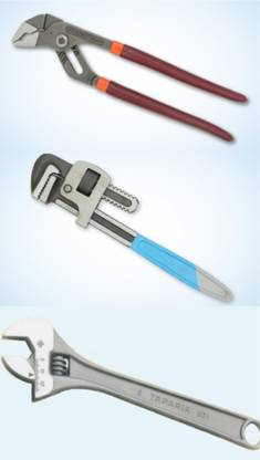 TAPARIA Water Pump Plier 1225N, Pipe Wrench 1272-10, Adjustable Spanner 1171N-8 Water Pump Plier 1225N, Pipe Wrench 1272-10, Adjustable Spanner 1171N-8 Single Sided Pipe Wrench