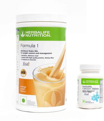 Herbalife Nutrition Formula 1 Shake Mix Orange 500 gm With Calcium Tablets For Bone Health Plant-Based Protein