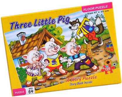 Toyvala THREE LITTLE PIG Alluring Story Jigsaw Fun Learning Having 108 Pieces Fairy Tale Floor Puzzle For Kids With A Story Book Inside Learning/ Educational Game For Age Group Of 6 Years And Above