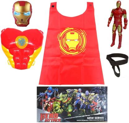 IndusBay Superhero Costume Set Avengrs Mask , Cape , Chest Armor & Hero Poster - IR0NMAN