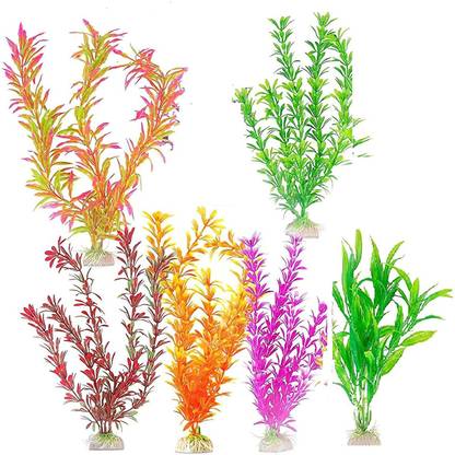 Aquapetzworld 6 Pack Large Artificial Fake Plastic Aquarium Plants Fish Tank Decoration Décor Ornament (Random Color ) Aquarium Plant Anchor