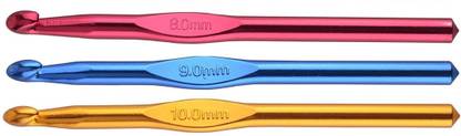 PRANSUNITA Big Size Anodized Multicolor Aluminum Crochet Hooks for Crocheting, Knitting Needles, Yarn Craft Needle, Size -8.0, 9.0 & 10.0 mm, Pack of 3 pcs Jumbo Big Size