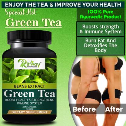 Riffway Green Tea Extract Organic Capsules For Helps To Fat Burning and Improves Physical Performance 100% Ayurvedic