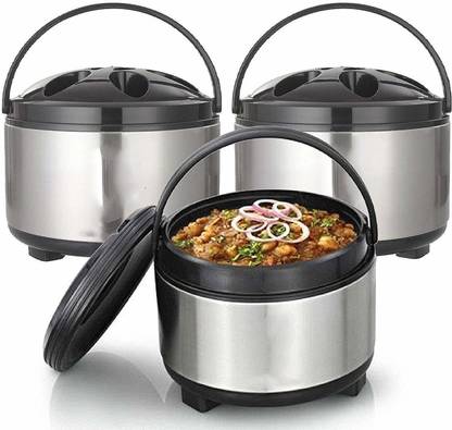 ROYALS CHOICE (Hot-Pot Insulated Casserole Food Hot Box easy/to fill,leak proof,food grade, Stainless Steel with Plastic Cover & Bottom, Food Hot And Fresh For Long Hours. chapati container/ Buffet stainless steel Chapati Box/ Coainter(3200ML) Cook and Serve Casserole