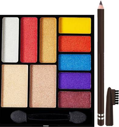 MYEONG Highly Pigmented Use Brown Color Eye Brow Pencil & Multi Color Eye Shadow Matte Pigmented Colorful Powder Long Lasting Waterproof Eye Shadow Palette Eye Combo kit