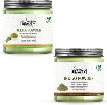 Inner Beauty 100% Natural & Pure Heena Powder For Natural Texture & Colour, Nourishment, Strong, Shiny, Silky,Healthy Scalp, Dandruff & Spilt Ends Free Hair- Hair Pack 100 GM (Pack of 1) & 100% Natural & Pure Indigo Powder Long Lasting Herbal Hair Colour & Bread Colour Hair Pack 100 GM (Pack of 1) 100 GM Each