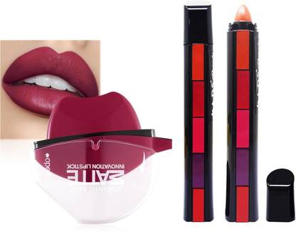 VBA Korean Style Ice Cream Matte Velevt Red Lipstick Long Lasting Moisturizer Lips Waterproof Lip Gloss With FAB Red Edition Matte Finish 5 in 1 Pop Lipstick Multicolor