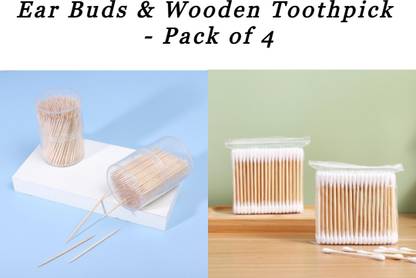 STT Ear Buds & Wooden Toothpick(Set of 4 Peice Each)