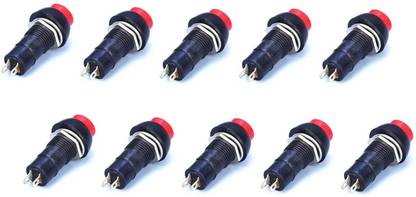 INVENTO (Pack of 10 ) Push ON Push OFF Switch Button 2 Pin ON-OFF Latching Push Button Switch AC DC for Bike, Car, DIY Electronic Projects Electronic Components Electronic Hobby Kit