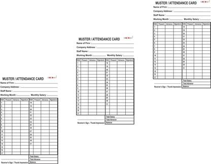 NOZOMI Paper MUSTER CARDS / STAFF ATTENDANCE CARD