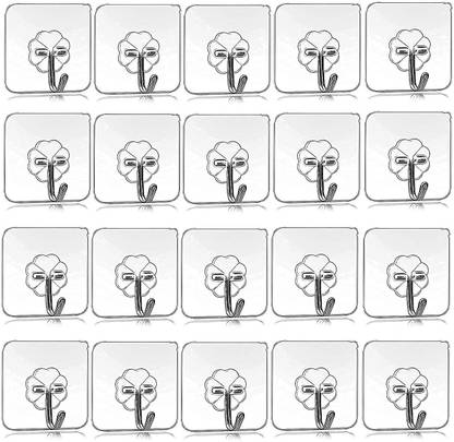 Medigo Self Adhesive Wall Hooks, Heavy Duty Sticky Hooks for Hanging 10KG (Max), Waterproof Transparent Adhesive Hooks for Wall, Wall Hangers for Hanging Hook 20